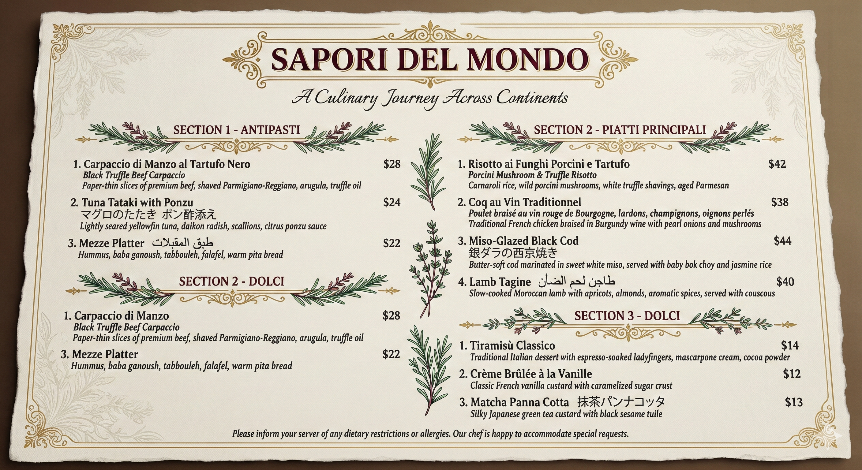 Multilingual Menu Design Generated by Nano Banana Pro
